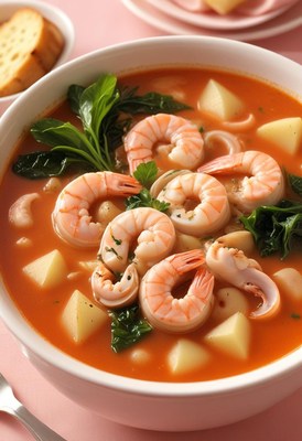 Shrimp and potato soup with greens