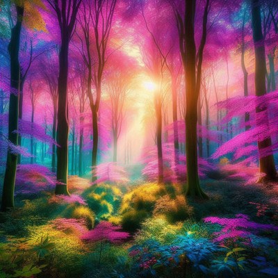 Colorful forest at sunrise