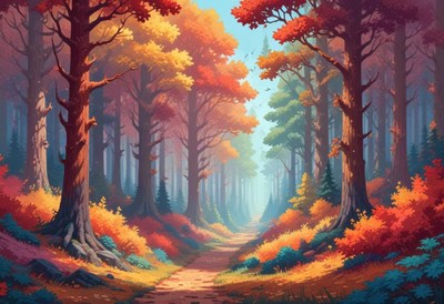 Forest path in autumn