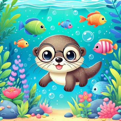 Otter wearing glasses underwater