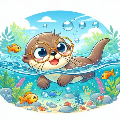Otter swimming with glasses