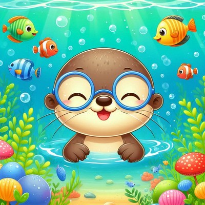 Smiling otter in underwater world
