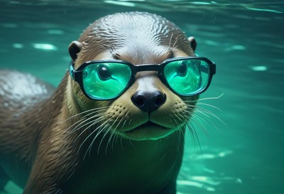 Otter wearing sunglasses underwater