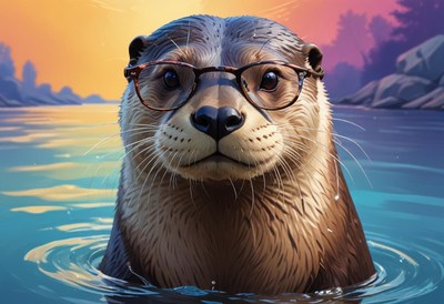 Otter in glasses at sunset