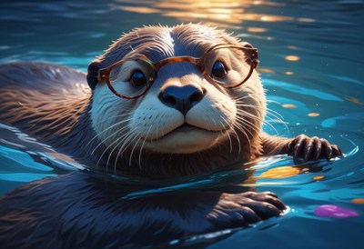 Otter wearing glasses in water