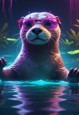Otter in neon water