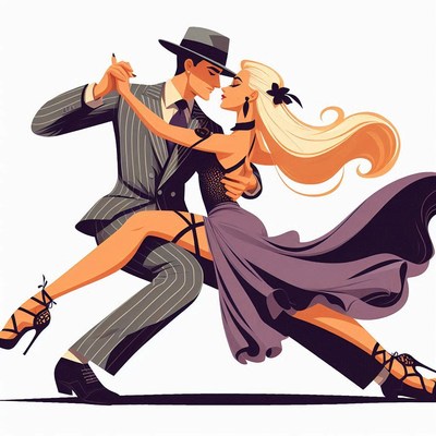 Couple dancing tango in elegant attire