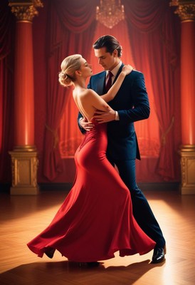 Ballroom dance couple in red dress