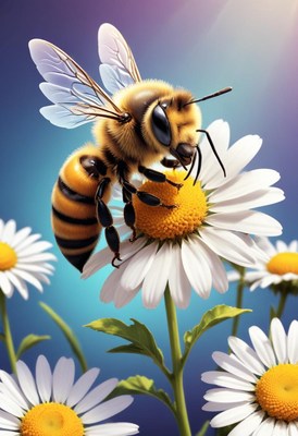 Bee pollinating daisy