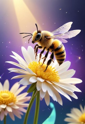 Bee landing on daisy