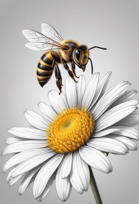 Bee landing on daisy