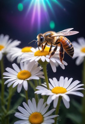 Bee on daisy flower in sunlight