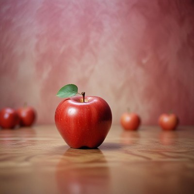 Red apple on wooden table