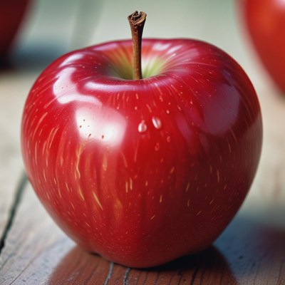 Red apple on wooden surface