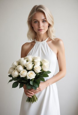 Woman holding white roses