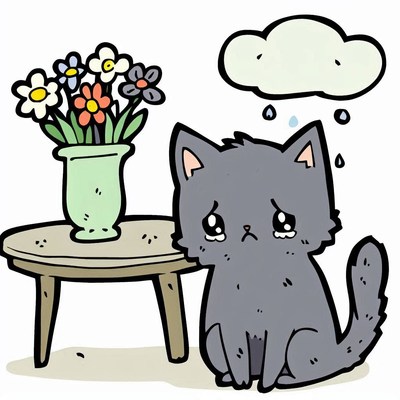 Sad cat cartoon illustration