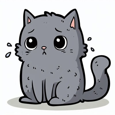 Cartoon cat with big sad eyes