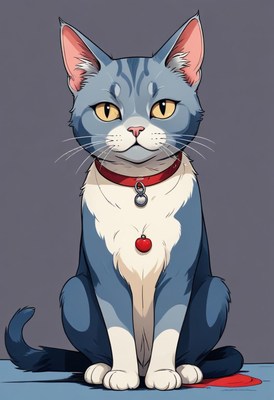 Blue and white cat sitting