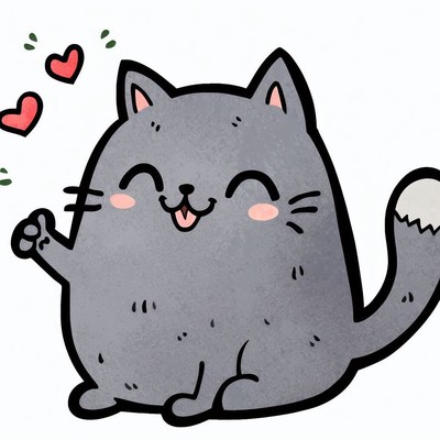 Happy cartoon cat waving