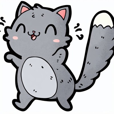 Happy cartoon cat walking