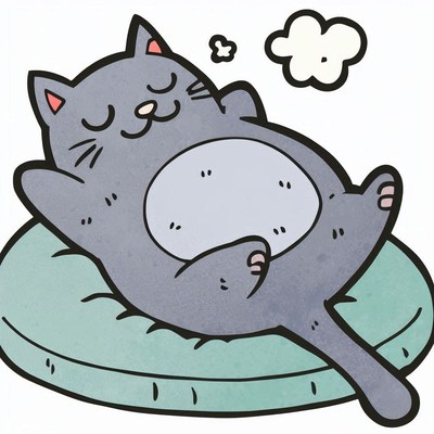 Cartoon cat napping on pillow