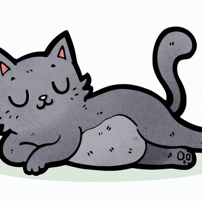 Cartoon cat sleeping on its side