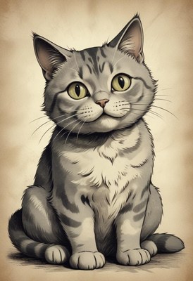 Sitting tabby cat illustration