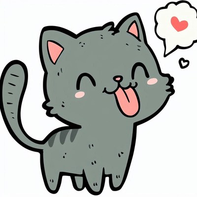 Happy cartoon cat with heart
