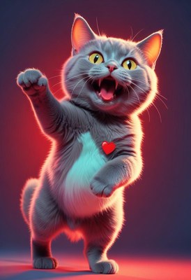 Cat standing with heart