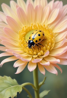 Yellow ladybug on a flower
