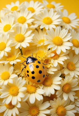 Ladybug on daisies