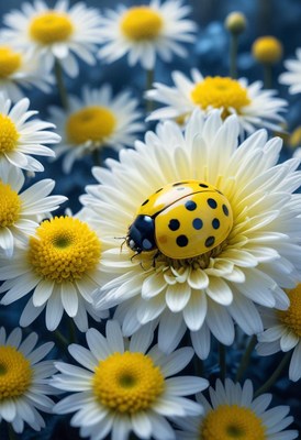 Yellow ladybug on daisy