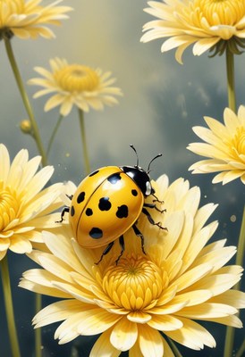 Yellow ladybug on a flower