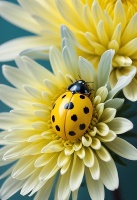Yellow ladybug on white flower