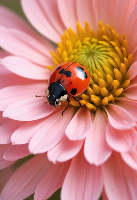 Ladybug on pink flower