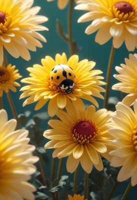 Ladybug on yellow daisy flower