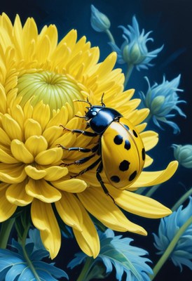 Yellow ladybug on a flower