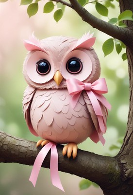 Pink owl perched on branch