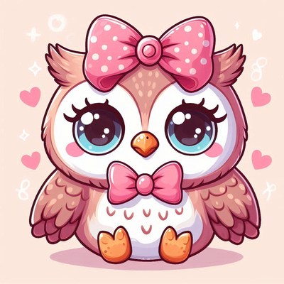 Cute cartoon owl with pink bows