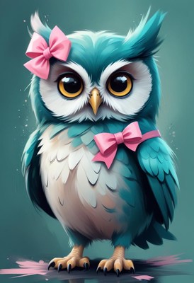 Cute owl with pink bows