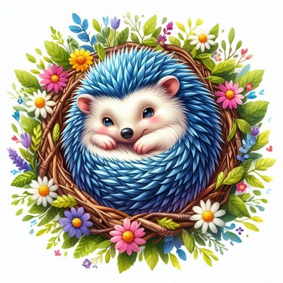 Hedgehog nestled in flowers