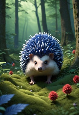Blue hedgehog in forest