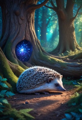 Hedgehog in a mystical forest