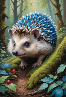 Blue spined hedgehog in forest