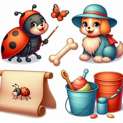 Ladybug and puppy playtime