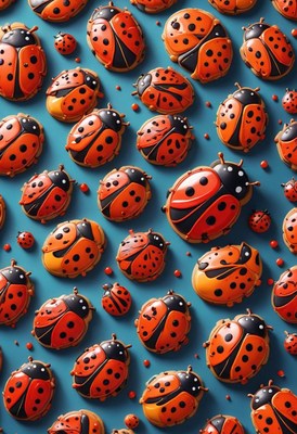 Ladybug cookie pattern on blue background