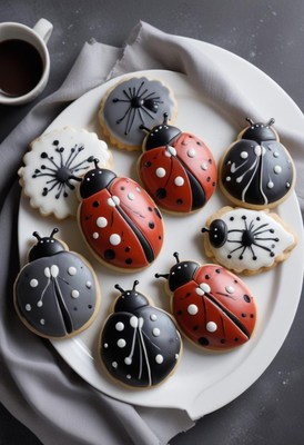 Decorated ladybug cookies on a plate