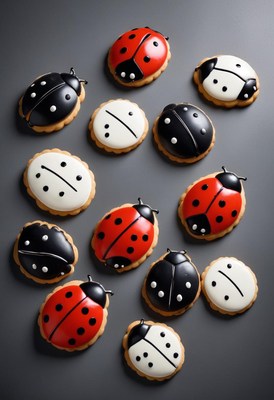 Ladybug cookies on grey background