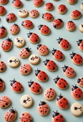 Ladybug cookies on blue background