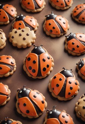 Ladybug cookies on brown surface